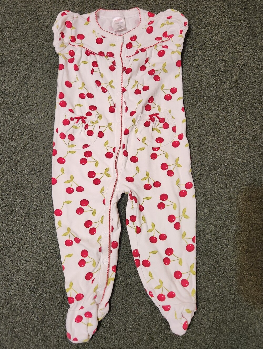 Gymboree Girls 18-24M White Cherry Print Footed Snap Coverall Romper 100% Cotton